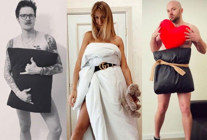 Новый челлендж на время самоизоляции-фотки в «платьях» из подушек. Фото apostrophe.ua