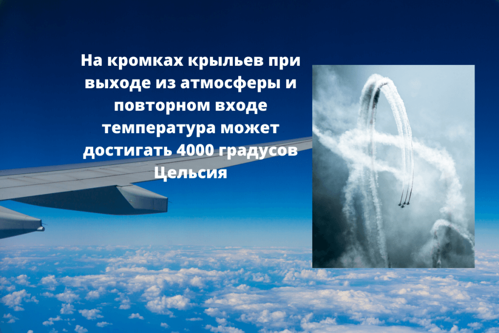 На кромках крыльев при выходе из атмосферы и повторном входе температура может достигать 4000 градусов Цельсия