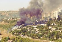 В Рыбнице загорелся сухостой: очаг ликвидируют четыре пожарных расчета Фото из социальных сетей: горит сухостой