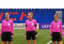 Рыбничанка Оксана Крук футбольный судья еврокубков УЕФА Судьи Оксана Крук (Молдова), Наталия Чебан (Молдова), Диана Снорен (Нидерланды)