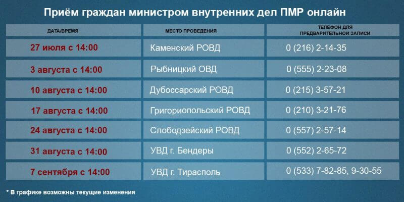 График приема министра МВД ПМР