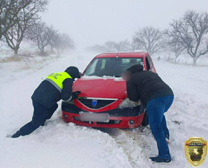 снегопад, дорога, машина