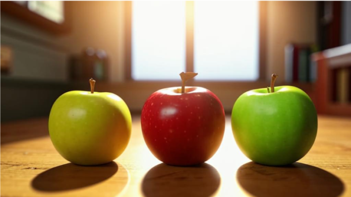 Три яблока. Фото ИИ kandinsky