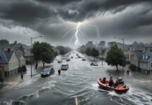 Молдова на грани наводнения шторм, проливные дожди, наводнение в городе. Фото ИИ Кандинский