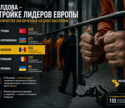 Европейский антирейтинг: Молдова — третья по количеству заключённых на душу населения Заключённые в Молдове антирейтинг. Фото ИИ