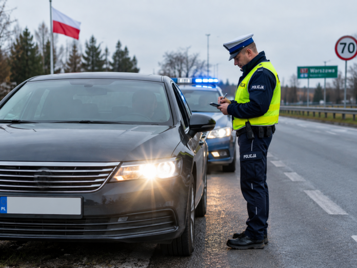 Польская полиция оформляет штраф на трассе Польская полиция оформляет штраф на трассе